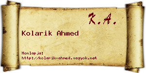 Kolarik Ahmed névjegykártya